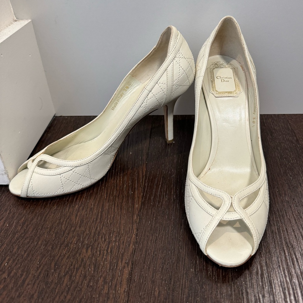 White Dior peeptoe heels